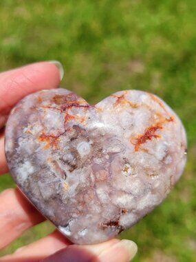 Flower Agate Heart Shaped Palm Stone (FA701)